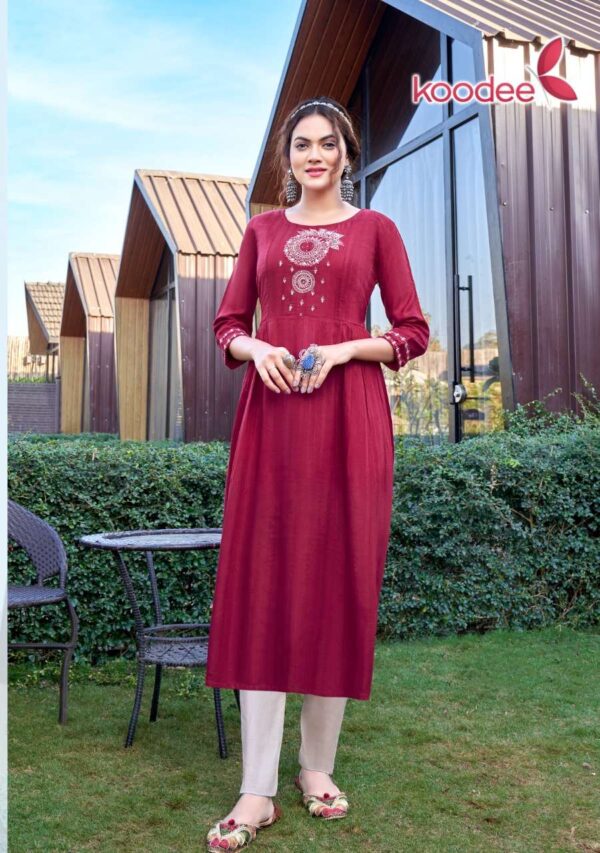 koodee morni vol 1 1001 1006 series fancy work designer only kurtis catalogue latest collection 1 2023 01 21 15 11 54