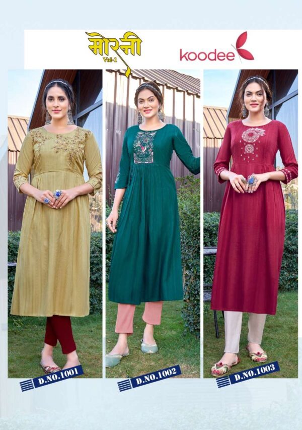 koodee morni vol 1 1001 1006 series fancy work designer only kurtis catalogue latest collection 3 2023 01 21 15 11 54