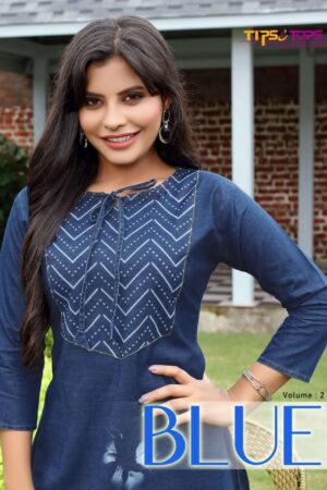 tips and tops blue vol 2 201 206 series cotton denim fancy look designer kurti collection surat 2023 01 21 16 46 12