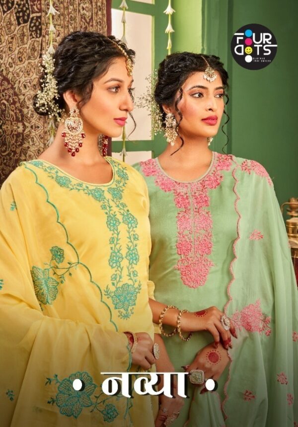 FOUR DOTS NAVYA New Catalogue Rehmat Boutique Four Dots  FOUR DOTS NAVYA, FOUR DOTS NAVYA latest catalogue 2023, FOUR DOTS NAVYA single piece, FOUR DOTS NAVYA Catalogue price, FOUR DOTS NAVYA wholesale price, FOUR DOTS NAVYA latest catalogue, FOUR DOTS NAVYA suits price, FOUR DOTS NAVYA ethnic, FOUR DOTS NAVYA indian salwar suit, FOUR DOTS NAVYA dress material FOUR-DOTS-NAVYA-ORGANZA-EMBROIDERY-SUITS-WHOLESALER-SURAT-4