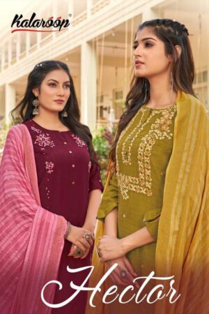 KALAROOP HECTOR New Catalogue Rehmat Boutique Dress Material  KALAROOP HECTOR, KALAROOP HECTOR latest catalogue 2023, KALAROOP HECTOR single piece, KALAROOP HECTOR Catalogue price, KALAROOP HECTOR wholesale price, KALAROOP HECTOR latest catalogue, KALAROOP HECTOR suits price, KALAROOP HECTOR ethnic, KALAROOP HECTOR indian salwar suit, KALAROOP HECTOR dress material KALAROOP-HECTOR-KURTI-PANT-WITH-DUPATTA-WHOLESALER-SURAT-1