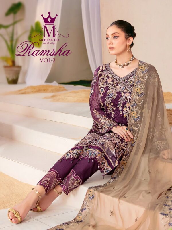 MEHTAB TEX RAMSHA VOL 2 New Catalogue Rehmat Boutique Mehtab Tex  MEHTAB TEX RAMSHA VOL 2, MEHTAB TEX RAMSHA VOL 2 latest catalogue 2023, MEHTAB TEX RAMSHA VOL 2 single piece, MEHTAB TEX RAMSHA VOL 2 Catalogue price, MEHTAB TEX RAMSHA VOL 2 wholesale price, MEHTAB TEX RAMSHA VOL 2 latest catalogue, MEHTAB TEX RAMSHA VOL 2 suits price, MEHTAB TEX RAMSHA VOL 2 ethnic, MEHTAB TEX RAMSHA VOL 2 indian salwar suit, MEHTAB TEX RAMSHA VOL 2 dress material MEHTAB-TEX-RAMSHA-VOL-2-GEORGETTE-EMBROIDERY-SUITS-WHOLESALE-1