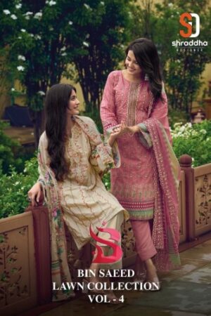 SHRADDHA DESIGNER BIN SAEED LAWN COLLECTION VOL 4 BEST DISCOUNT SUPERB FANCY LATEST CATALOGUE 2023 NEW BEAUTIFUL CATALOGUE Rehmat Boutique