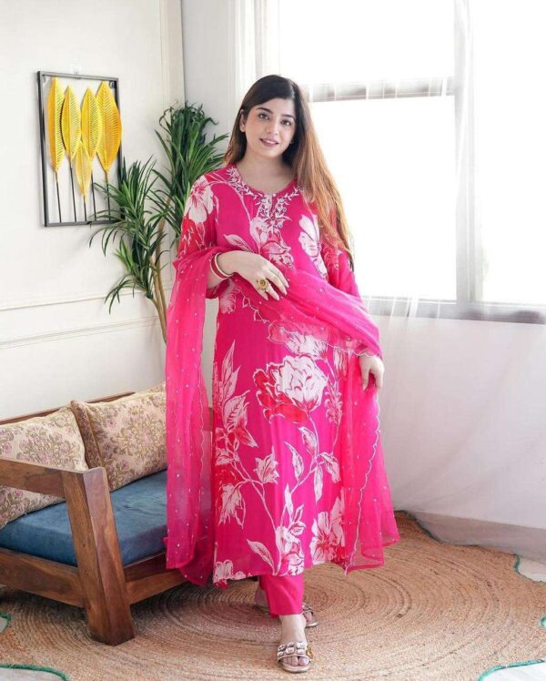 outfit consists of a long flowing kurta a matching bottom and a sheer dupatta - Image 5