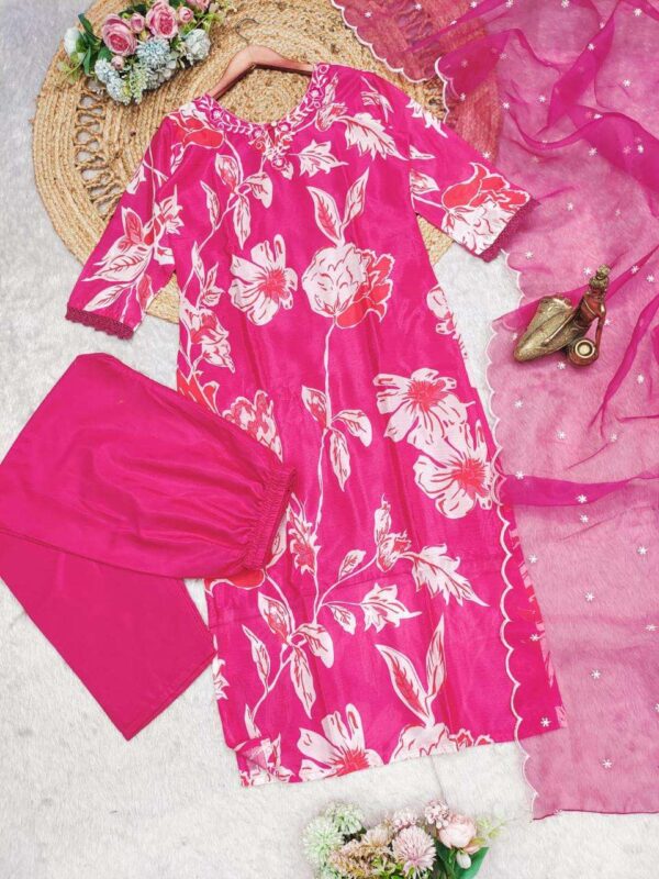 outfit consists of a long flowing kurta a matching bottom and a sheer dupatta - Image 6