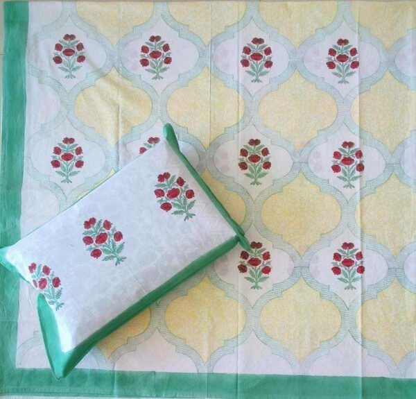 pr rangoli hand block super king size cotton unique bed sheet with 2 pillow covers - Image 12