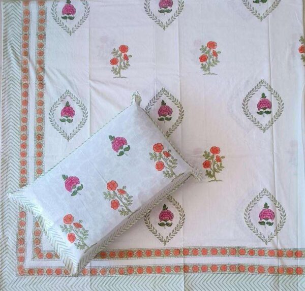pr rangoli hand block super king size cotton unique bed sheet with 2 pillow covers - Image 15