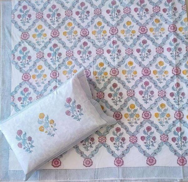 pr rangoli hand block super king size cotton unique bed sheet with 2 pillow covers - Image 18