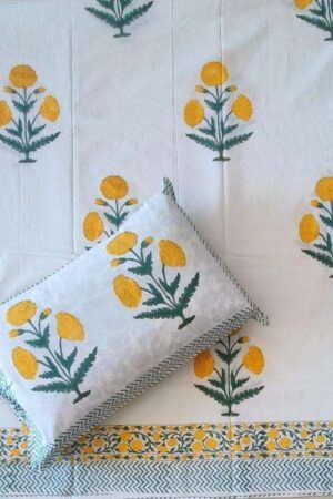 pr rangoli hand block super king size cotton unique bed sheet with 2 pillow covers