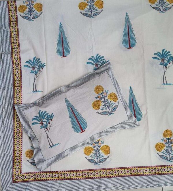 pr rangoli hand block super king size cotton unique bed sheet with 2 pillow covers - Image 46