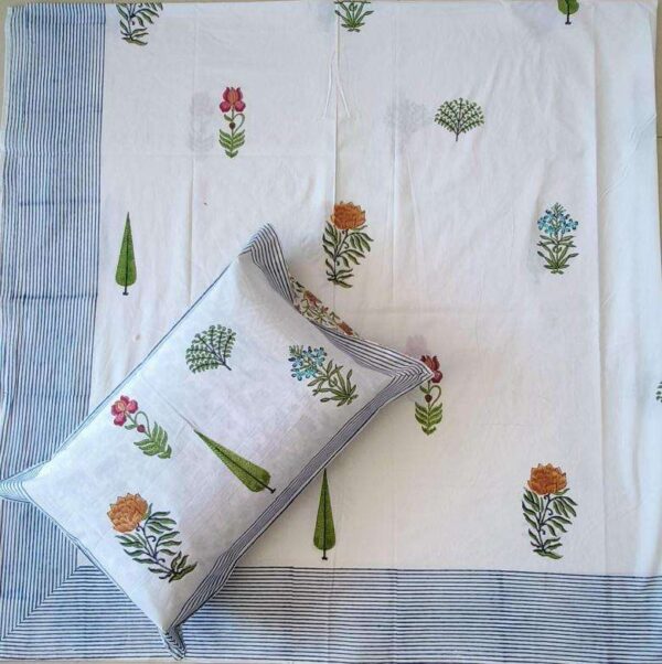 pr rangoli hand block super king size cotton unique bed sheet with 2 pillow covers - Image 9