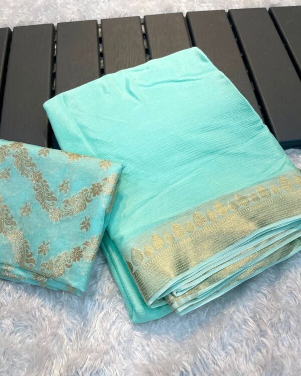 ARPITA Pure viscose Georgette saree with pallu with same tone - Image 3