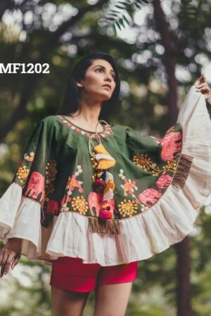 CIRCULAR PONCHO Minute woollen and jute embroidery decorated by Dazzling laces