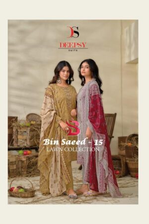 deepsy suits bin saeed vol 15 series 15001-15008 lawn cotton wholesale suit