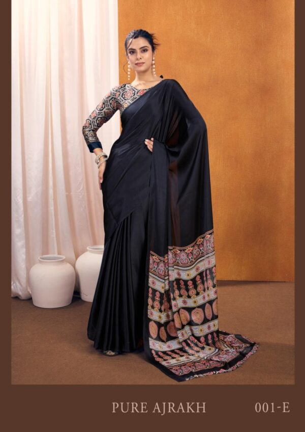 Rajtex Pure Ajrakh-01 01A TO 01E Satin Crepe Ajrakh Gala Print Sarees - Image 4