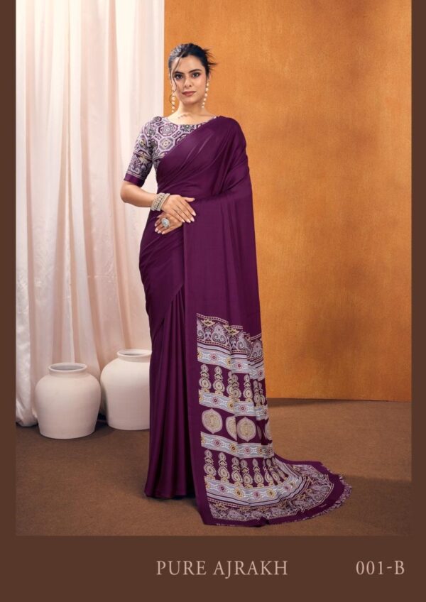 Rajtex Pure Ajrakh-01 01A TO 01E Satin Crepe Ajrakh Gala Print Sarees - Image 5