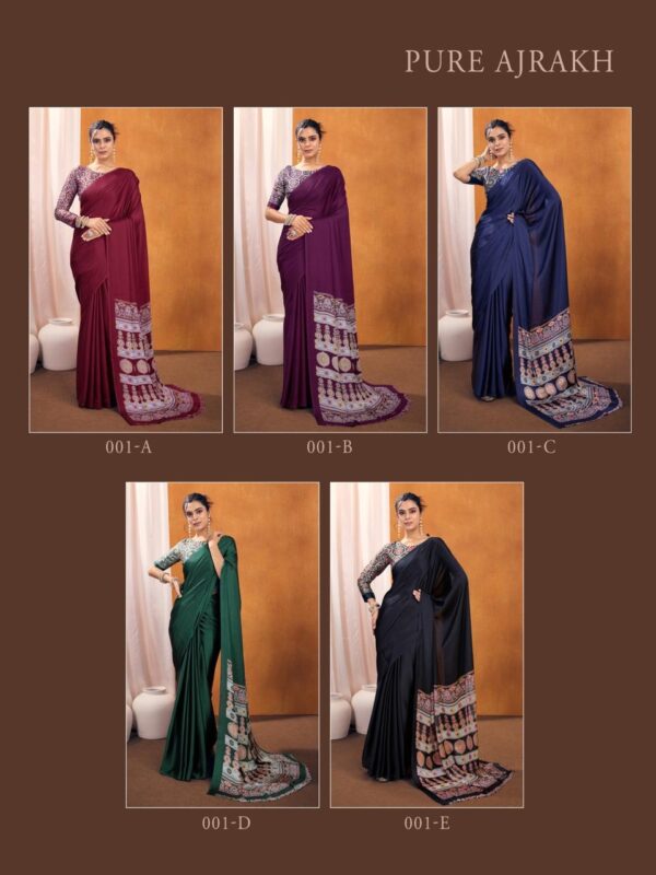Rajtex Pure Ajrakh-01 01A TO 01E Satin Crepe Ajrakh Gala Print Sarees - Image 6